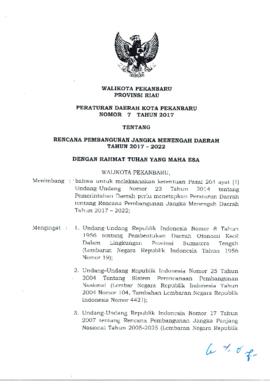 Peraturan Daerah Kota Pekanbaru Nomor 7 Tahun 2017 tentang Rencana Pembangunan Jangka Menengah Da...